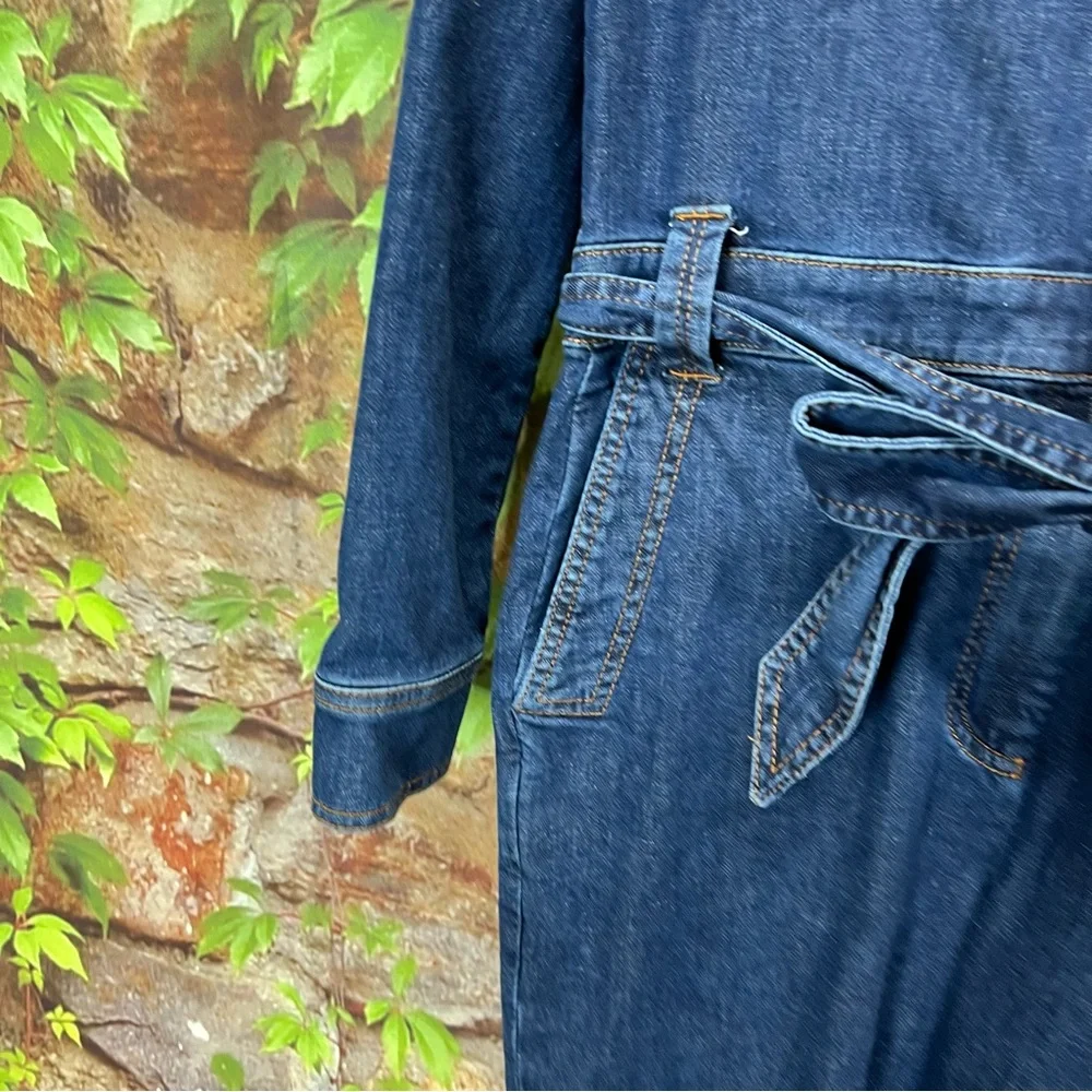 BODEN Coastal Cowgirl Southwestern Style Dark Wash Denim Zip Front Jumpsuit, 4R - Picture 6 of 14